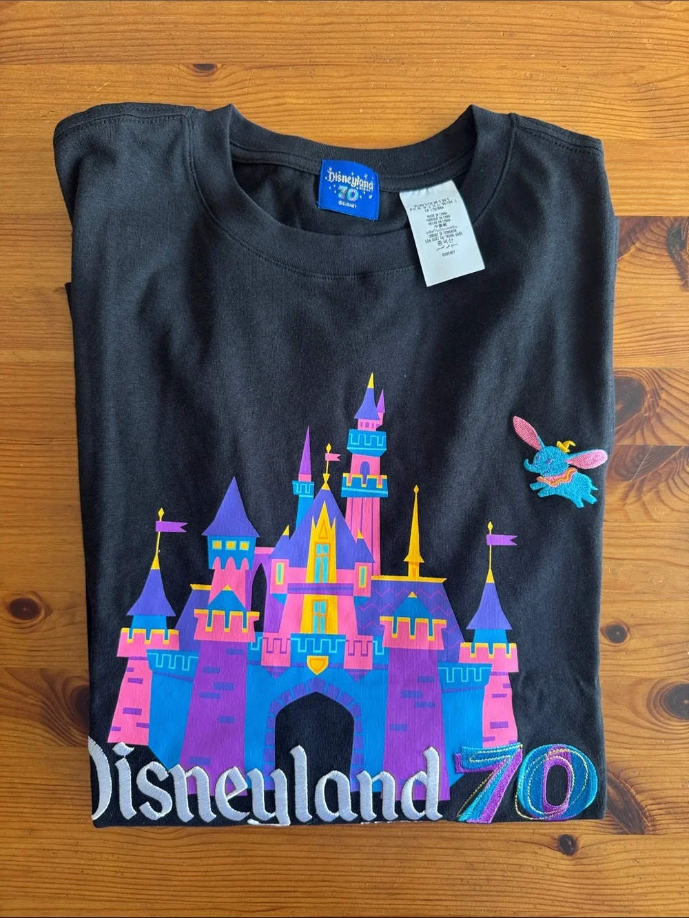 Disney Disneyland Black Long-Sleeve Tee Shirt with Colorful Castle 70th Graphic